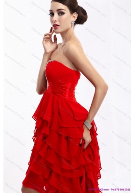 High Low Ruffled Layers Beading Red Prom Dresses for 2015