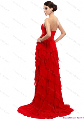 High Low Ruffled Layers Beading Red Prom Dresses for 2015