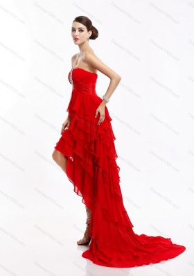 High Low Ruffled Layers Beading Red Prom Dresses for 2015