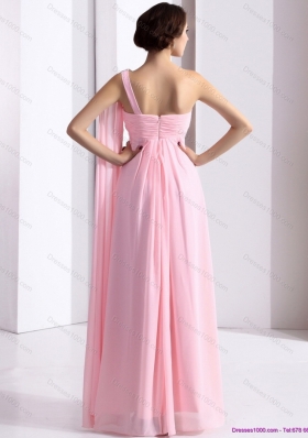 Perfect 2015 One Shoulder Baby Pink Prom Dress with Ruching and Beading