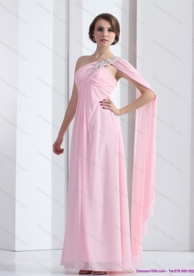 Perfect 2015 One Shoulder Baby Pink Prom Dress with Ruching and Beading