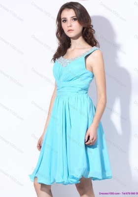 Perfect Beading and Ruching 2015 Short Prom Dress in Aqua Blue