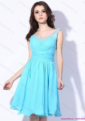 Perfect Beading and Ruching 2015 Short Prom Dress in Aqua Blue