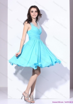 Perfect Beading and Ruching 2015 Short Prom Dress in Aqua Blue