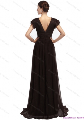 Popular Cap Sleeves and Brush Train 2015 Prom Dress in Black