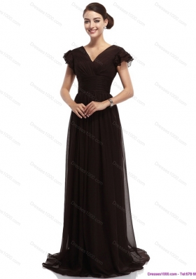 Popular Cap Sleeves and Brush Train 2015 Prom Dress in Black