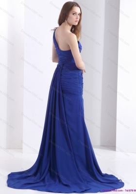 Pretty 2015 One Shoulder Prom Dress with Ruching and Beading