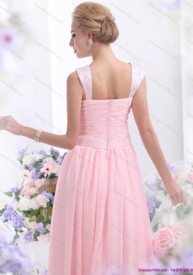 Remarkable 2015 Baby Pink Prom Dress with Brush Train and Ruching