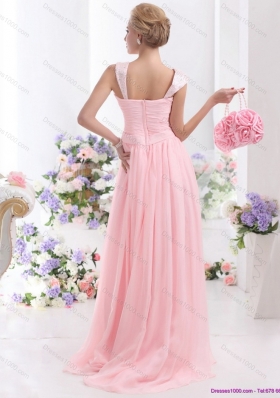 Remarkable 2015 Baby Pink Prom Dress with Brush Train and Ruching