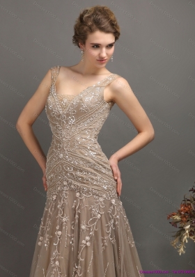 Sexy 2015 Feminine Empire Prom Dress with Brush Train and Appliques