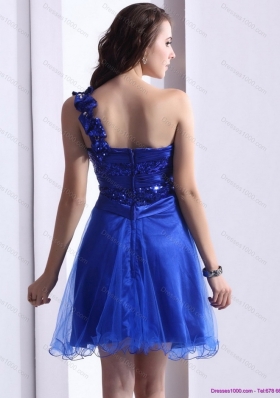 Sexy 2015 One Shoulder Prom Dresses with Beading and Hand Made Flowers