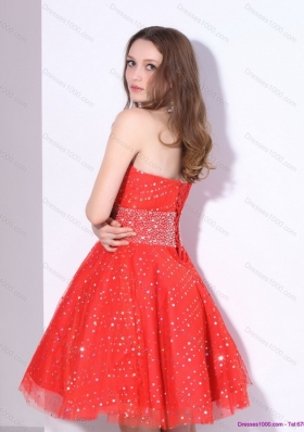 Sexy 2015 Sweetheart Beading Mini Length Prom Dress in Red