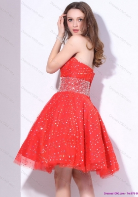 Sexy 2015 Sweetheart Beading Mini Length Prom Dress in Red