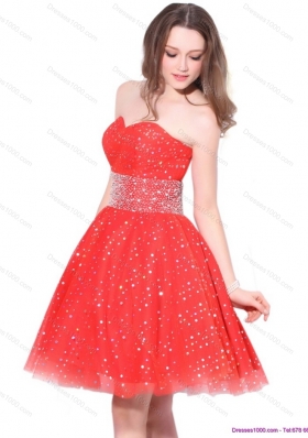 Sexy 2015 Sweetheart Beading Mini Length Prom Dress in Red