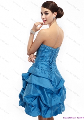 Sexy Teal Strapless Prom Dresses with Pick Ups and Beading