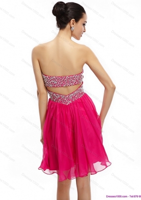 Sexy Coral Red Strapless Short Prom Dresses with Ruching and Rhinestones