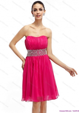 Sexy Coral Red Strapless Short Prom Dresses with Ruching and Rhinestones