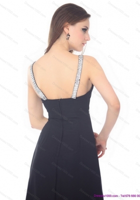 Sexy Floor Length Beading Black Prom Dress for 2015