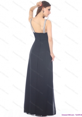 Sexy Floor Length Beading Black Prom Dress for 2015