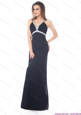 Sexy Floor Length Beading Black Prom Dress for 2015