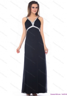 Sexy Floor Length Beading Black Prom Dress for 2015