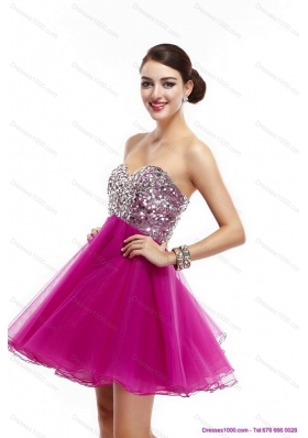 Sexy Fuchsia Sweetheart Prom Dresses with Rhinestone