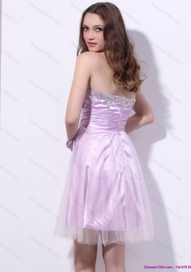 Short Lilac Strapless Mini Length 2015 Prom Dresses with Ruffles and Beading