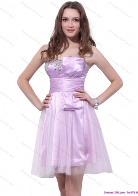 Short Lilac Strapless Mini Length 2015 Prom Dresses with Ruffles and Beading