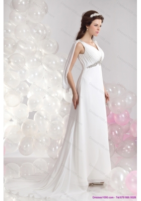 2015 Perfect V Neck Wedding Dress with Beading and Ruching