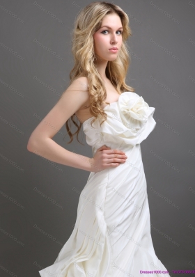 Pleated White Strapless Wedding Dresses with Ruffles and Pick Ups