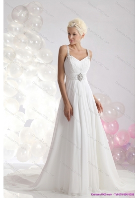 Perfect 2015 Empire Wedding Dress with Ruching and Beading