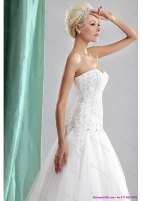 2015 Cheap Sweetheart Beaded Wedding Dresses in White