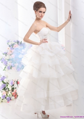 2015 Cheap White Wedding Dresses with Ruffled Layers and Beading