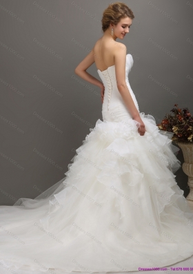 2015 Classical Sweetheart Wedding Dress with Ruching and Ruffles