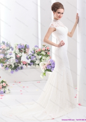 2015 Flirting High Neck Wedding Dress with Mermaid