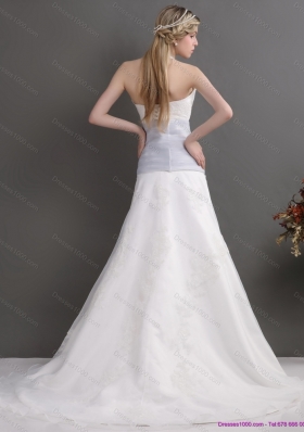 2015 New Style Halter Top Wedding Dress with Lace and Ruching