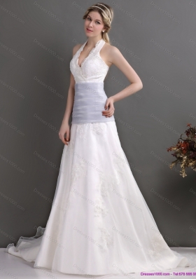 2015 New Style Halter Top Wedding Dress with Lace and Ruching