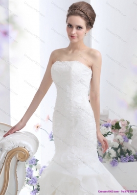 2015 New Style Strapless Wedding Dress with Brush Train