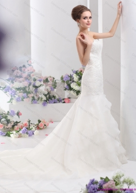 2015 New Style Strapless Wedding Dress with Brush Train