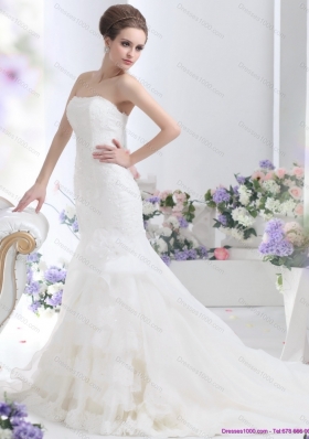 2015 New Style Strapless Wedding Dress with Brush Train