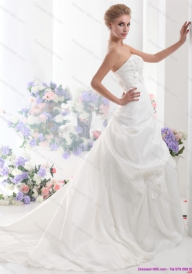 2015 New Style Strapless Wedding Dress with Lace and Ruching