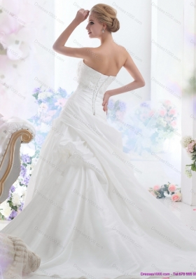 2015 New Style Strapless Wedding Dress with Lace and Ruching