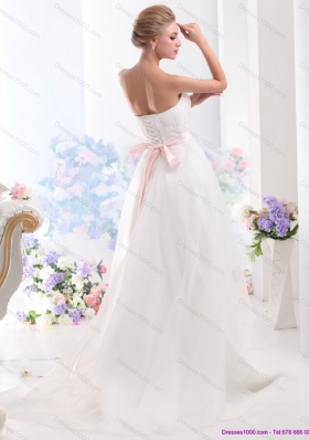 2015 New Style Sweetheart High Low Wedding Dress with Lace and Hand Made Flowers