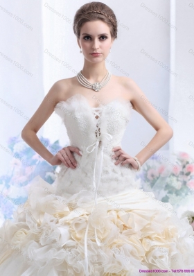 2015 Perfect Strapless Wedding Dress with Hand Made Flowers