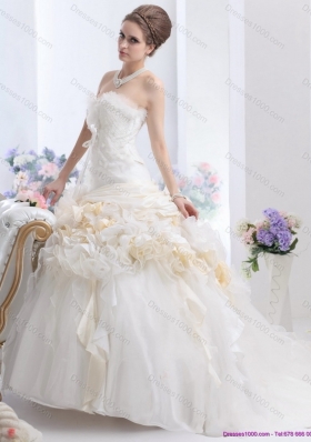 2015 Perfect Strapless Wedding Dress with Hand Made Flowers