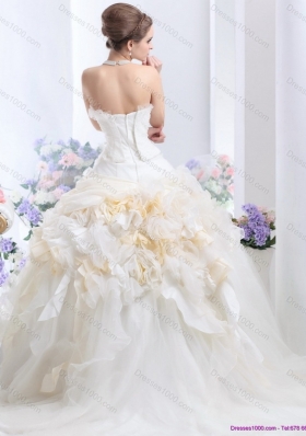 2015 Perfect Strapless Wedding Dress with Hand Made Flowers