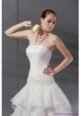 2015 Popular A Line Strapless Wedding Dress with Ruffles