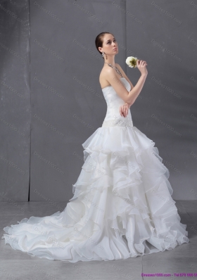 2015 Popular A Line Strapless Wedding Dress with Ruffles