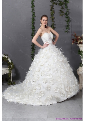 2015 Sturning Sweetheart Wedding Dress with Beading and Hand Made Flowers