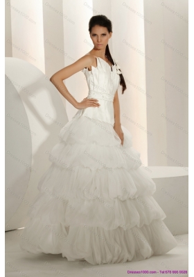 Cheap Beaded Strapless White Wedding Dresses with Ruffled Layers